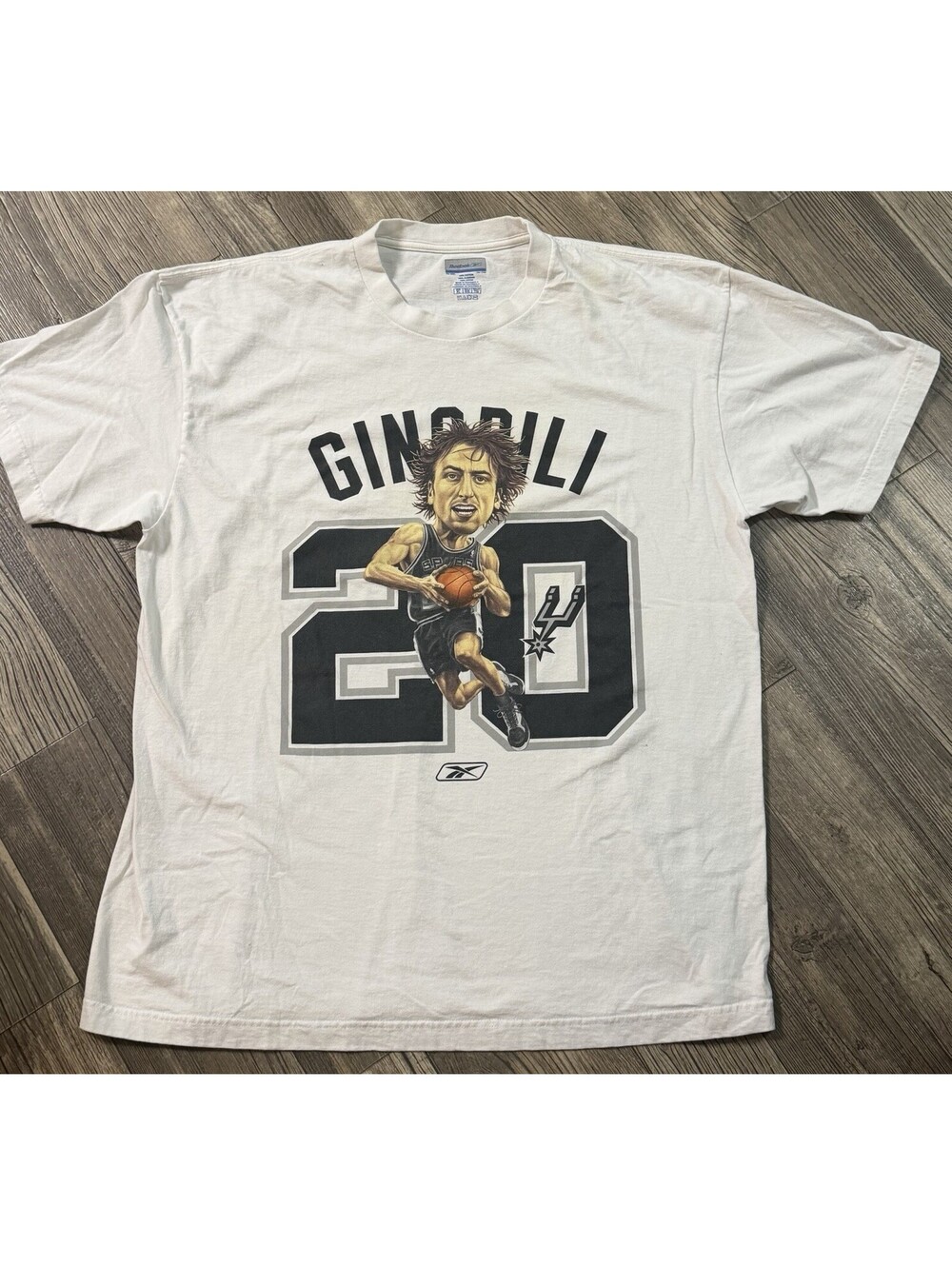 VTG Y2K Reebok Manu Ginobili San Antonio Spurs Caricature T Shirt Mens XL